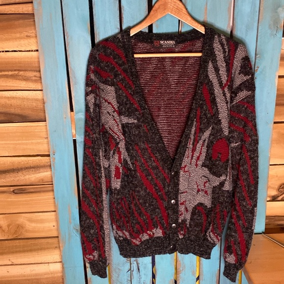 Vintage Scandia cardigan sweater size large red black gray - Picture 1 of 6